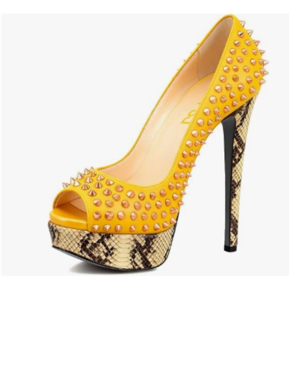 FSJ Yellow Rivets Platform Heel Peep Toe Pumps High Stiletto Heel Slip On Shoes